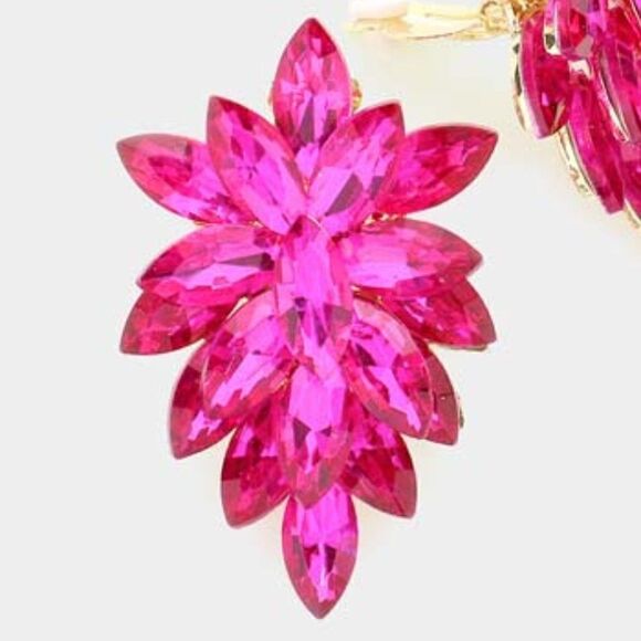 Fuchsia Crystal Cluster Clip on Gold Earrings - Picture 2 of 5
